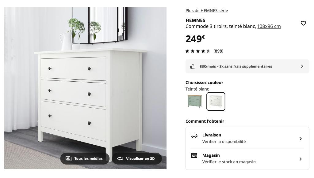 COMMODE, Maison & Meubles, 3 ou 4 tiroirs, 25 à 50 cm, MODERNE BLANC, Comme neuf