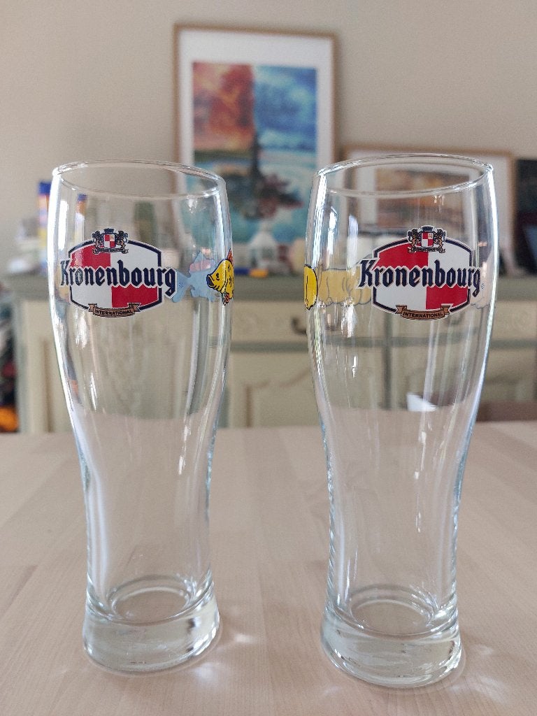 Kronenbourg bierglazen – vis & walrus design – set van 2, Ophalen, Zo goed als nieuw, Bierglas