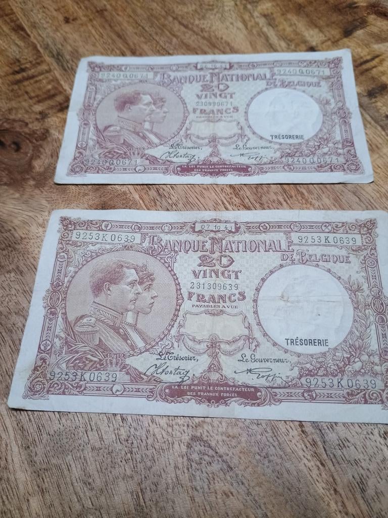 20 franken 1941 Oorloggeld 2 stuks tresorerie, Verzenden