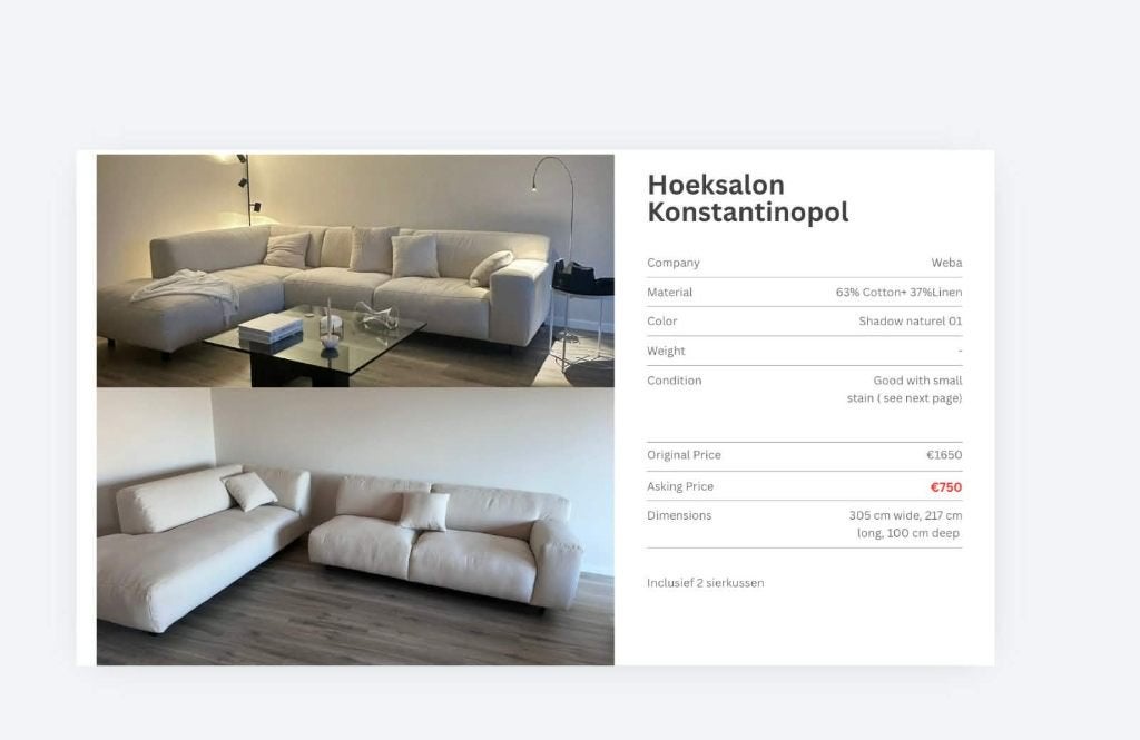 Hoeksalon beige, Ophalen, Overige materialen, Gebruikt, 100 tot 125 cm