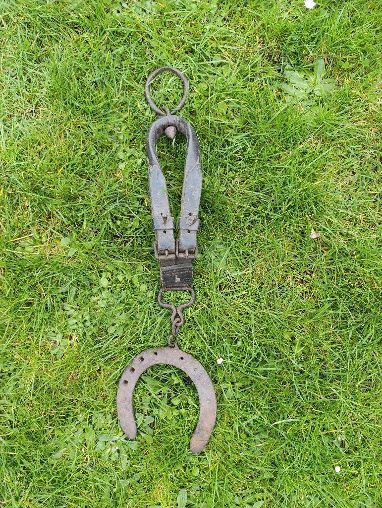 Ancien Élément de Trait Articulé - Cuir & Fer à Cheval, Dieren en Toebehoren, Paarden en Pony's | Hoofdstellen en Tuigage, Gebruikt