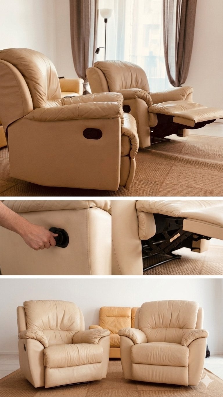 2 fauteuils de relaxation confortables en cuir – Beige, Maison & Meubles, Enlèvement, Comme neuf, Cuir