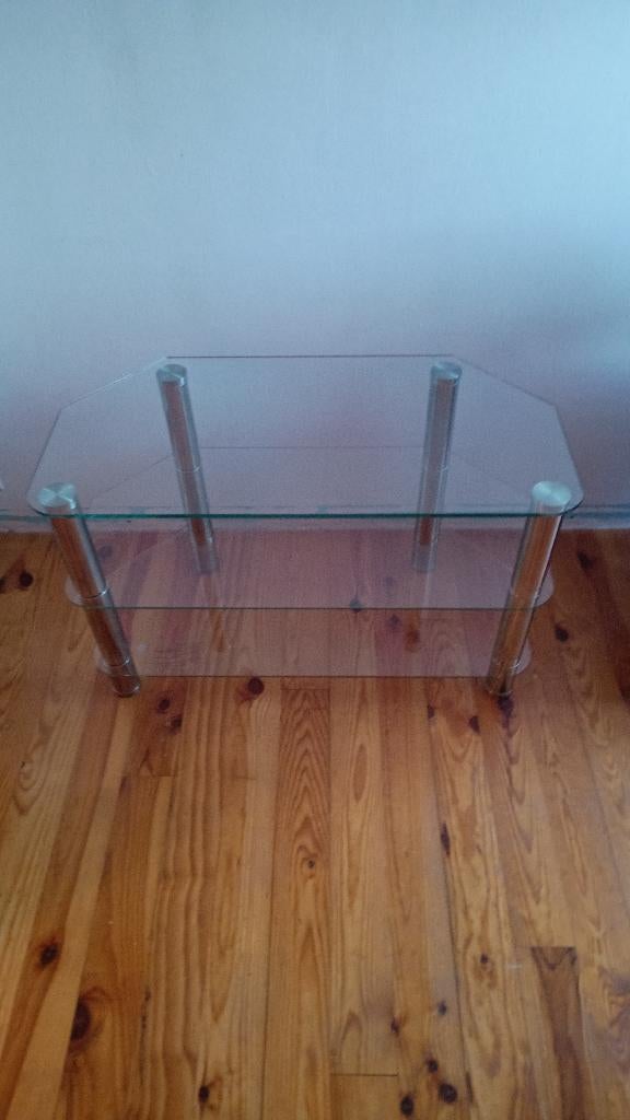 Glazen tv-meubel met 3 niveaus — chroom/glas, Maison & Meubles, 25 à 50 cm, Moins de 100 cm, Comme neuf, Verre