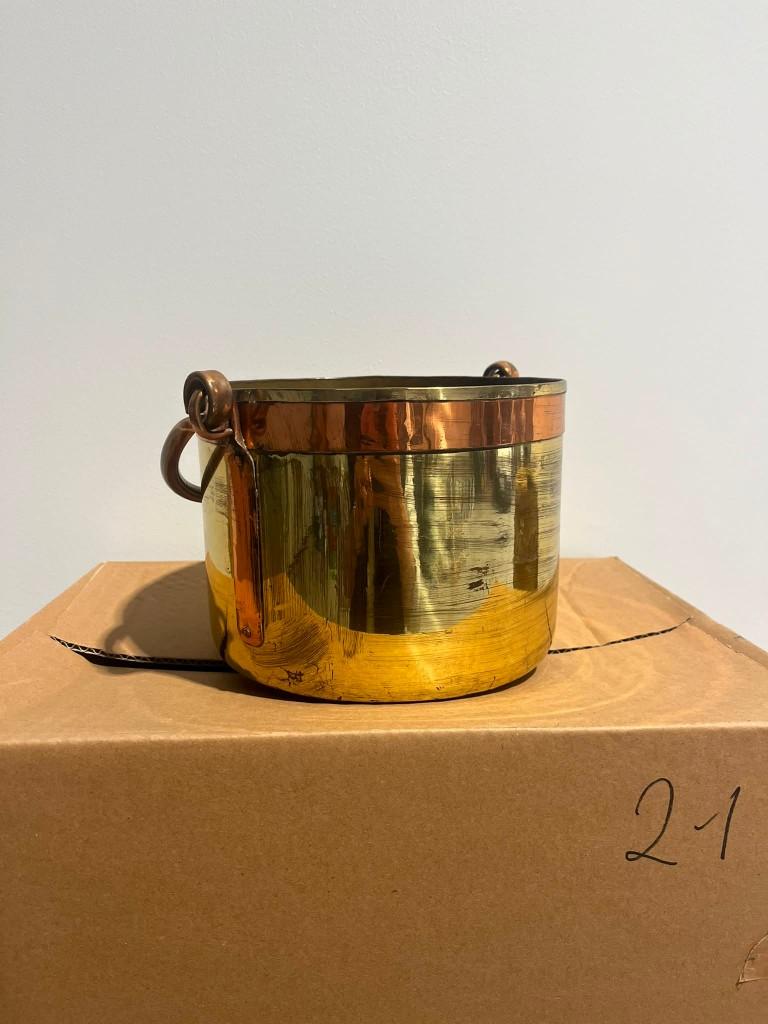 Messing pot met koperen rand, Antiek en Kunst, Antiek | Brons en Koper, Ophalen, Koper