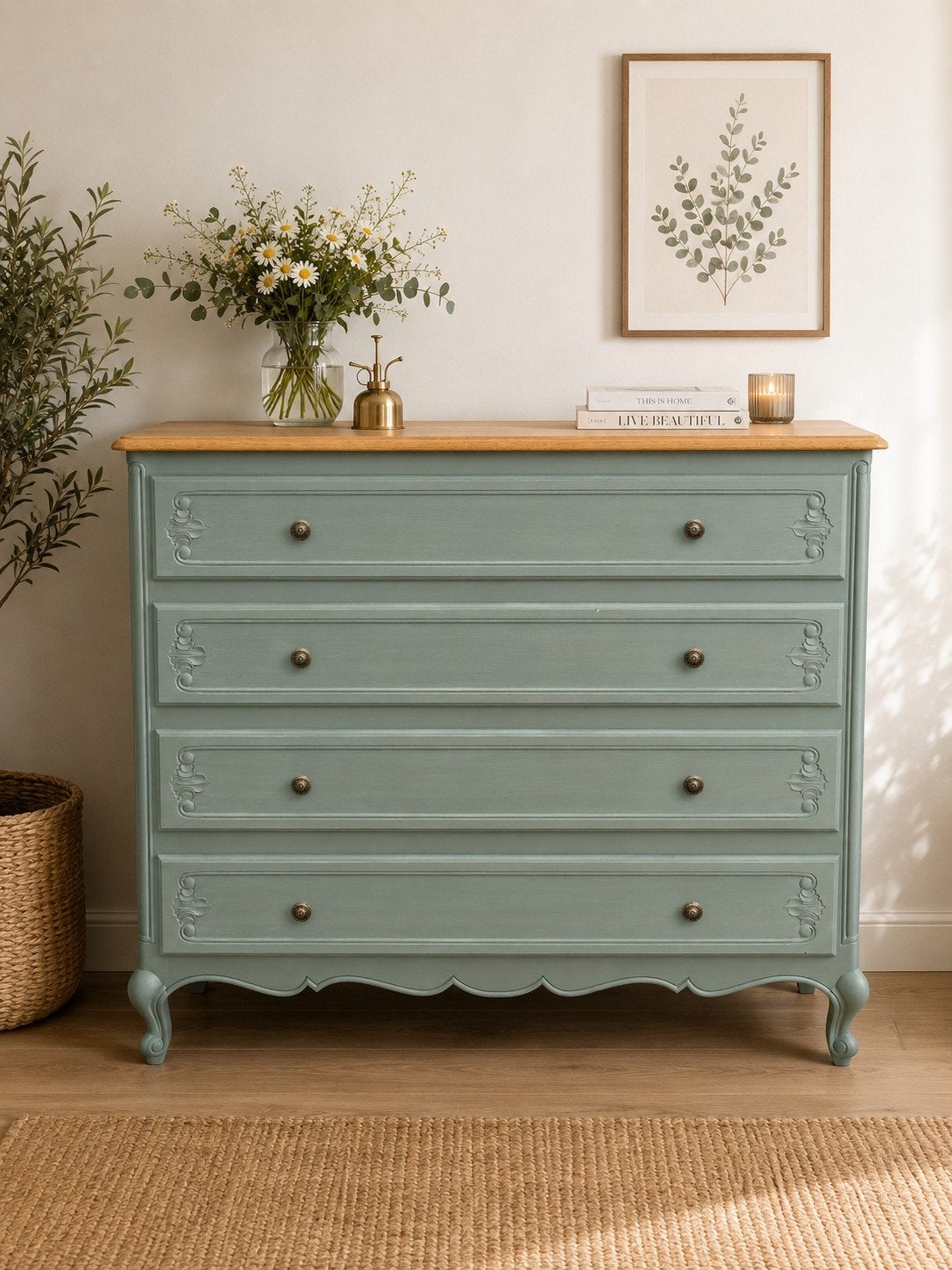 Ladekast commode in salie groen, Ophalen