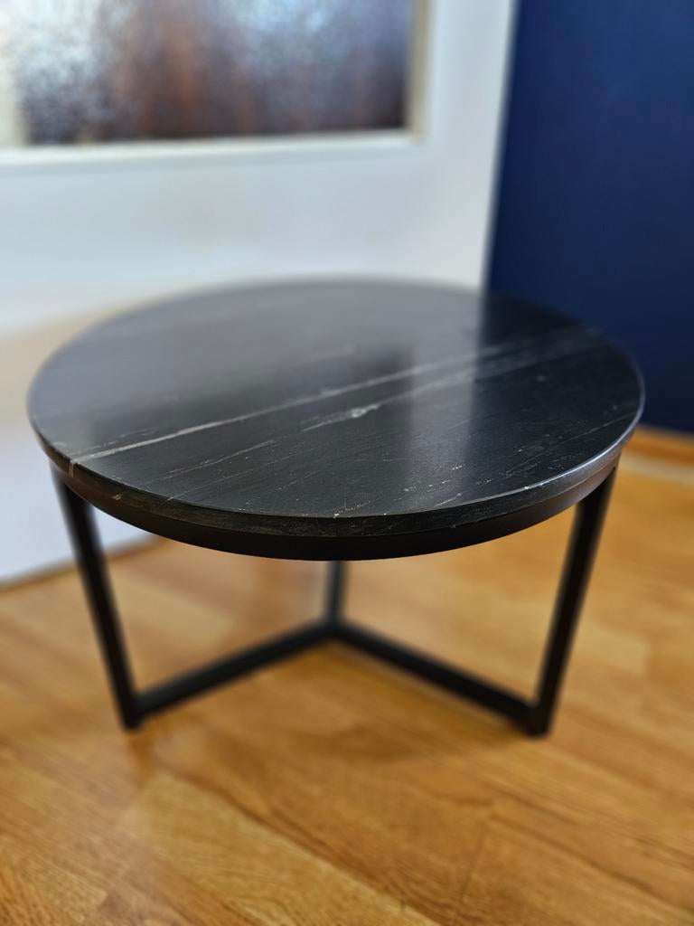 Table de salon moderne noire et marbre, Moins de 50 cm, Rond, 50 à 100 cm, Comme neuf