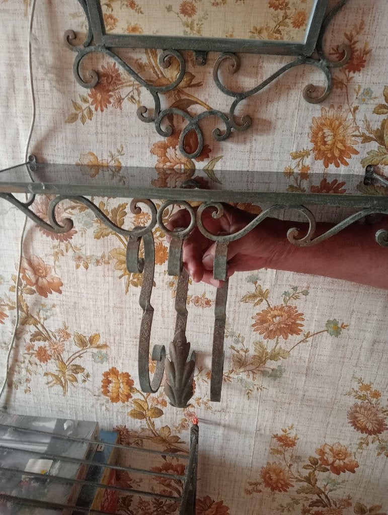vintage console, rayonnage et 2 appliques en fer forgé, Moins de 100 cm, Comme neuf, Enlèvement, 50 à 75 cm