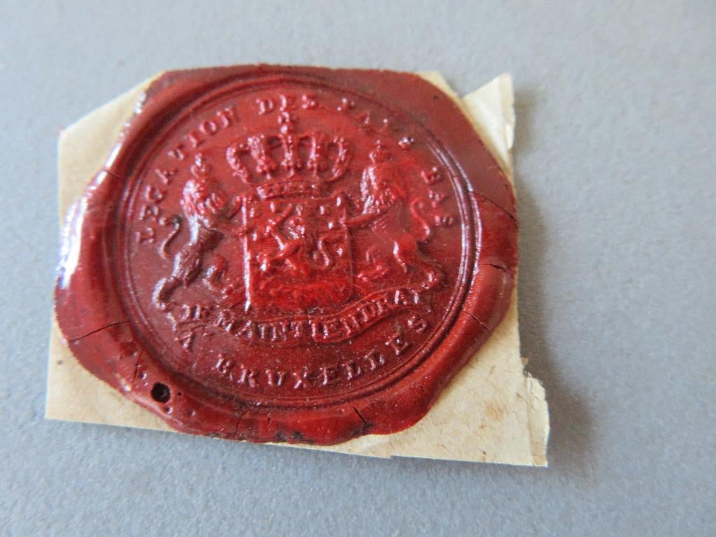 19de eeuwse lakzegel Nederlands Gezantschap te Brussel, Ophalen of Verzenden, Gestempeld