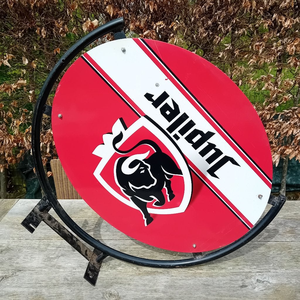 Vintage metalen reclamebord Jupiler met arm, Verzamelen, Ophalen, Zo goed als nieuw, Reclamebord