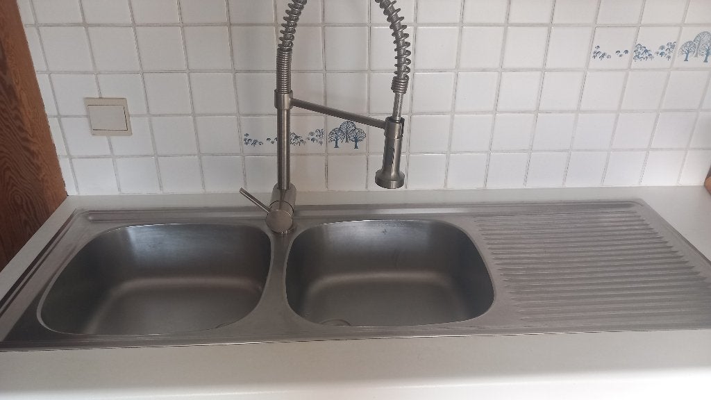 inox met dubb. spoelbak, Ophalen, Gebruikt
