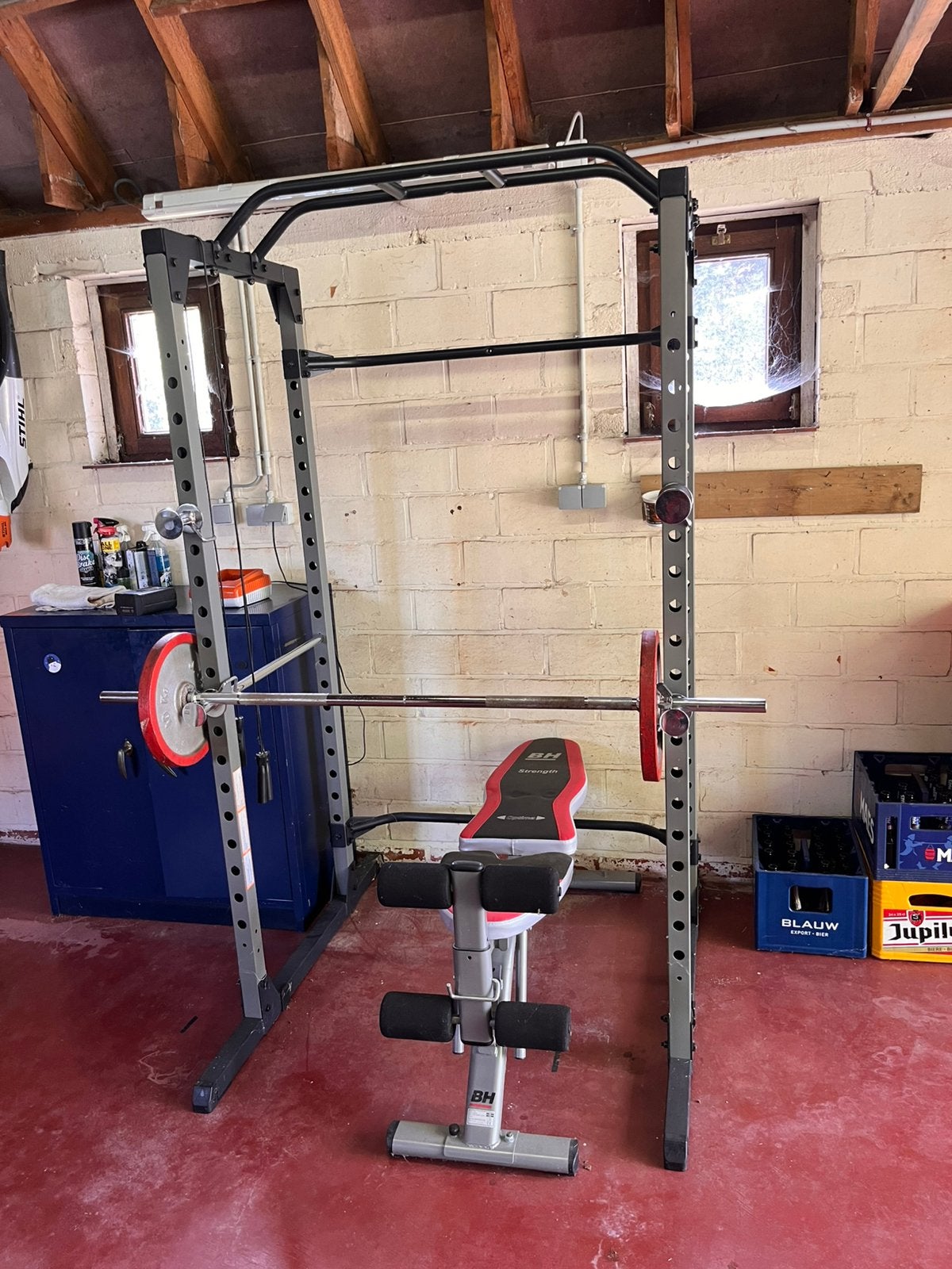 squat/power rack met gewichten, Sport en Fitness, Fitnessmaterialen, Ophalen, Gebruikt, Benen
