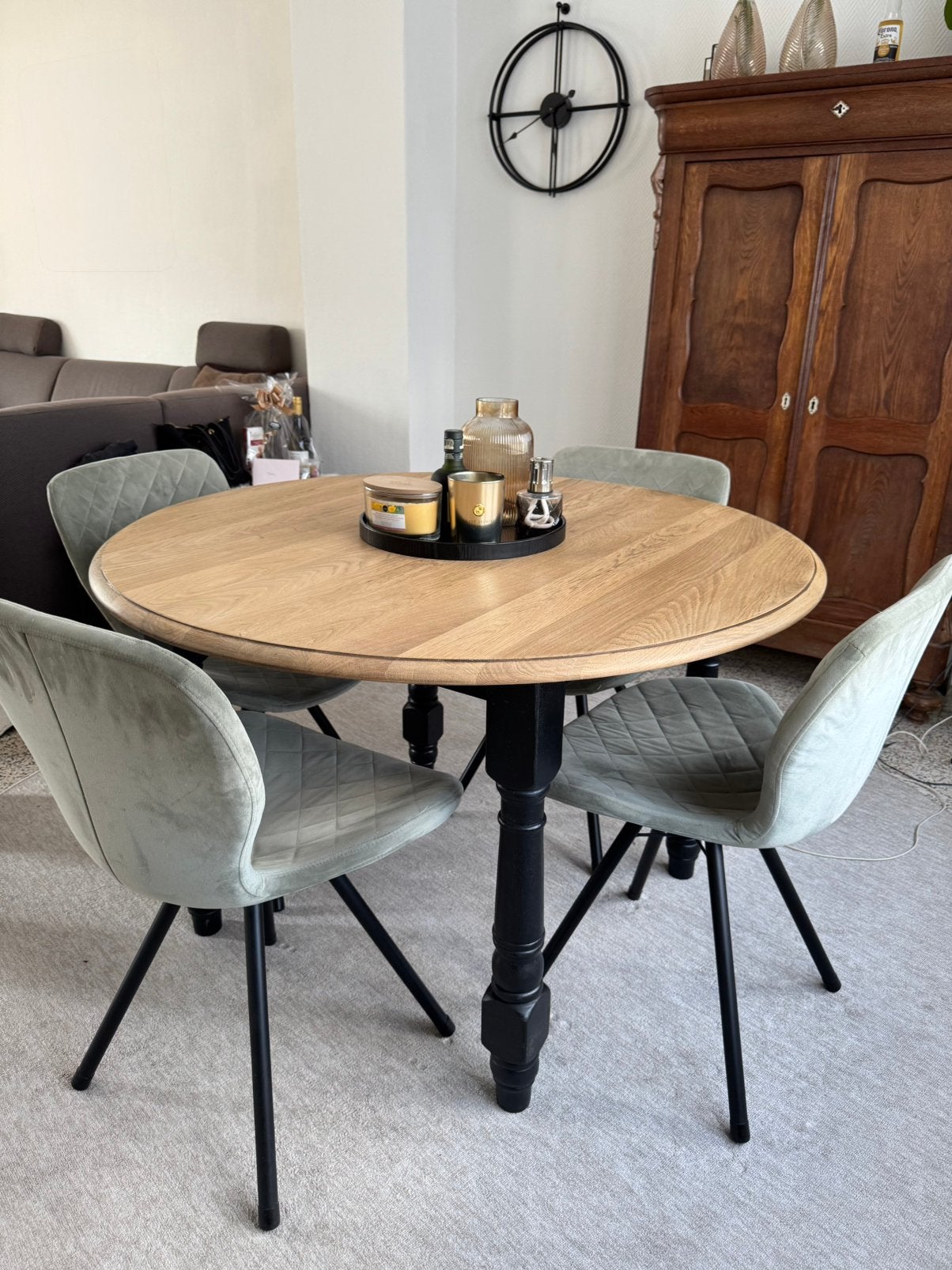 Ronde eikenhouten eettafel - landelijk en modern, Huis en Inrichting, Ophalen, Gebruikt, 50 tot 100 cm, 100 tot 150 cm