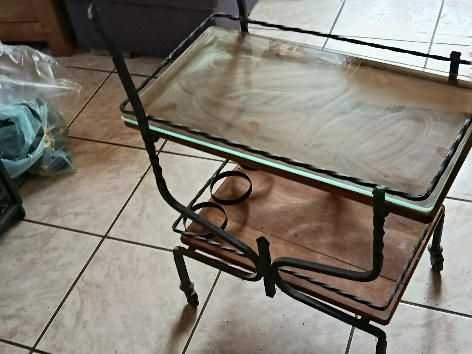 Serveer wagen smeedijzer, volhoudt glasplaat, Ophalen