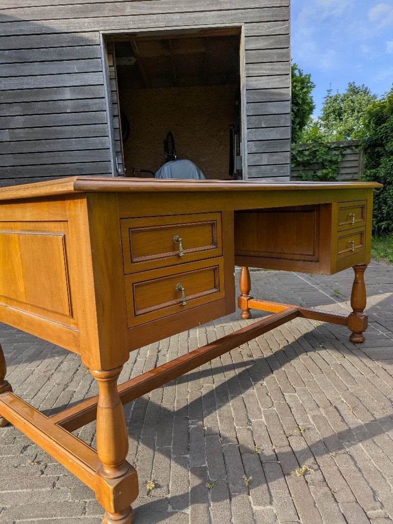 Bureau classique en bois massif avec bureau en cuir, Maison & Meubles, Bureaux, Utilisé, Secrétaire, Autres marques, Classique