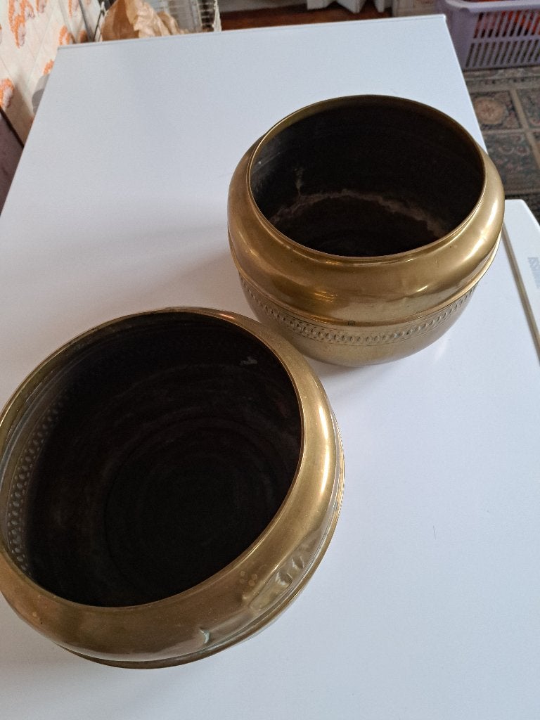 2 Koperen bloempotten, Ophalen, Koper