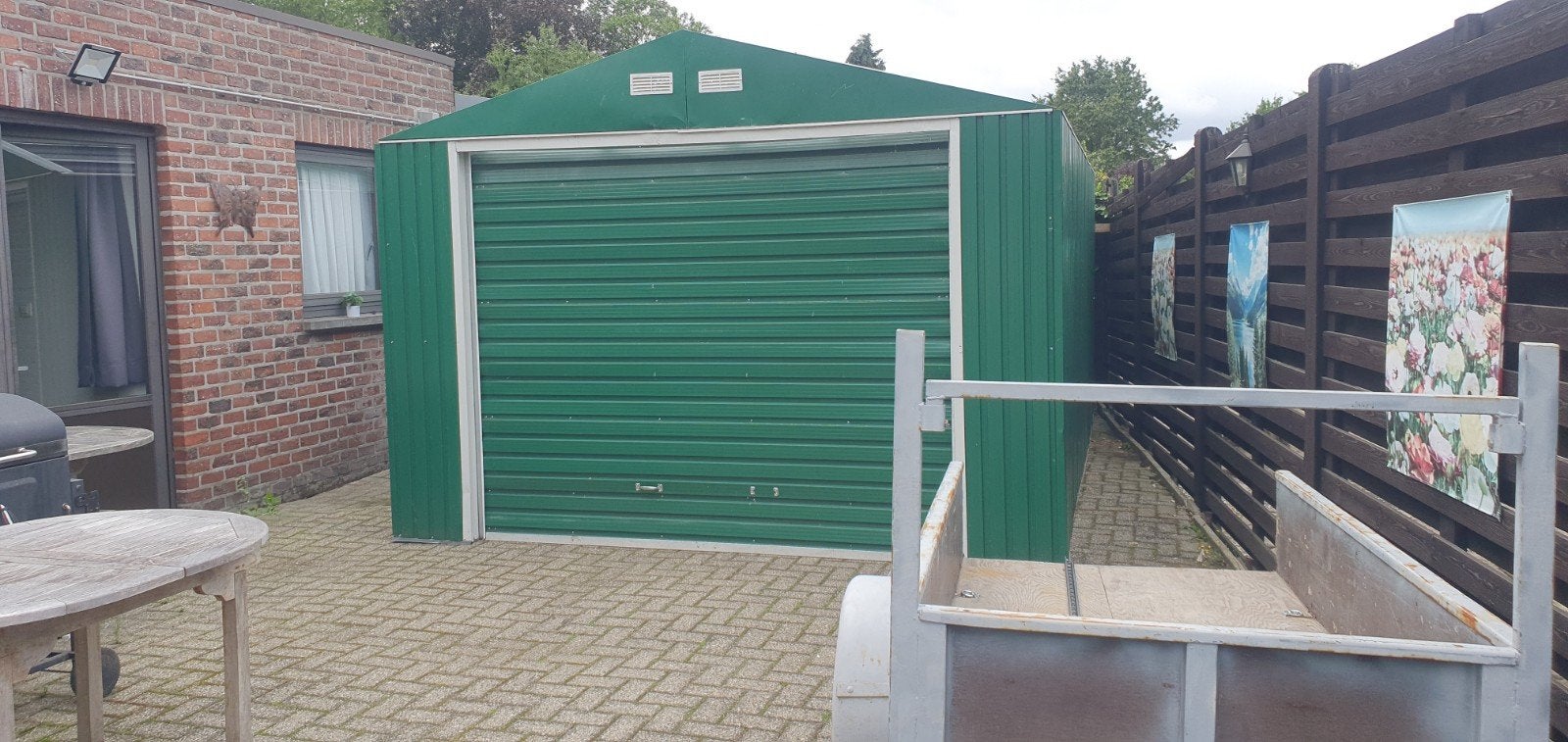 Metalen tuinhuis 20vierkante meter met poort en schuifdeur, Tuin en Terras, Tuinhuizen, Ophalen, Tuinhuis, Zonder ramen, Metaal