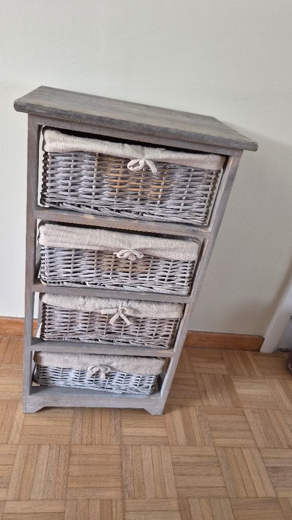 Houten kastje met rieten laden - landelijke stijl, Ophalen, Minder dan 50 cm, Gebruikt, Landelijk