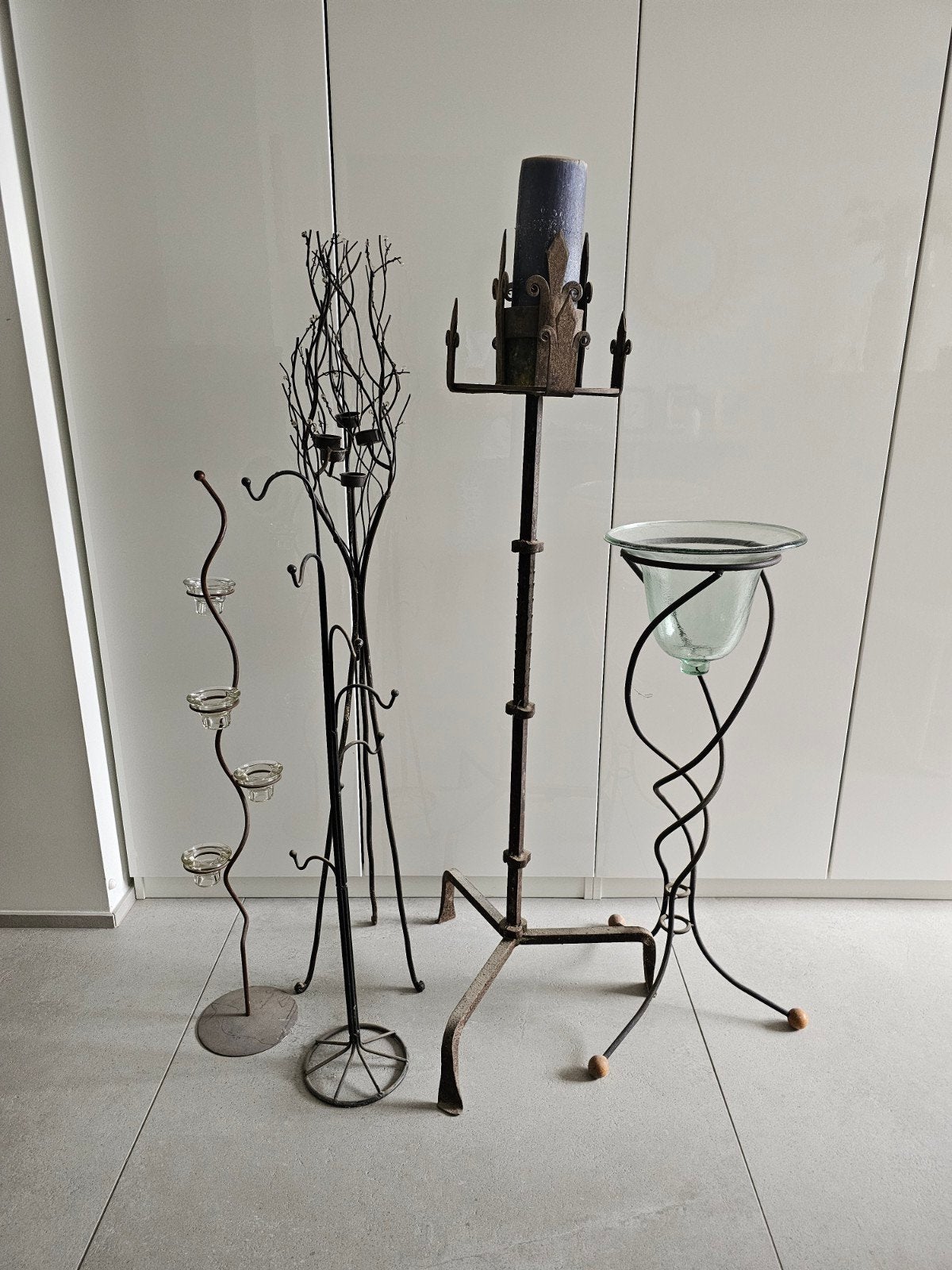 Lot de bougeoirs sur pieds en fer forgé, Enlèvement, Utilisé, Brun, Métal