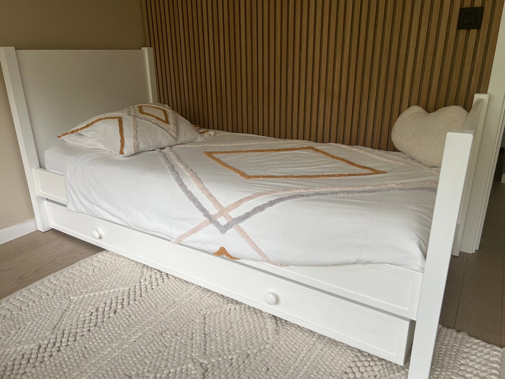 Lit + tiroir lit 90x200 bois massif blanc, Matelas, 85 à 100 cm, Enlèvement, 180 cm ou plus