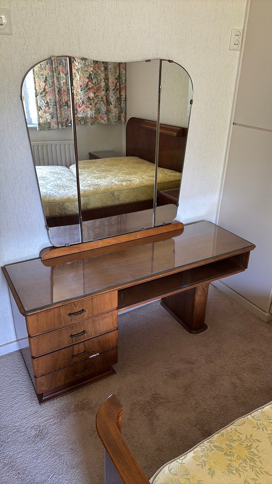Vintage Art Deco Kaptafel met Drieluik Spiegel (Jaren 30/40), Moins de 100 cm, Comme neuf, 100 à 150 cm, Enlèvement