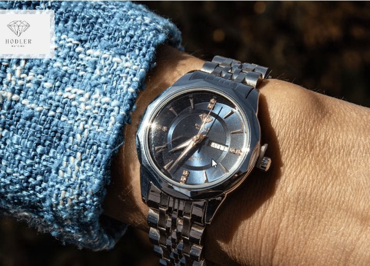 Nieuwe Hodler Geneve zilver - blauw t.w.v. € 399, Ophalen of Verzenden, Waterdicht, Nieuw, Zilver