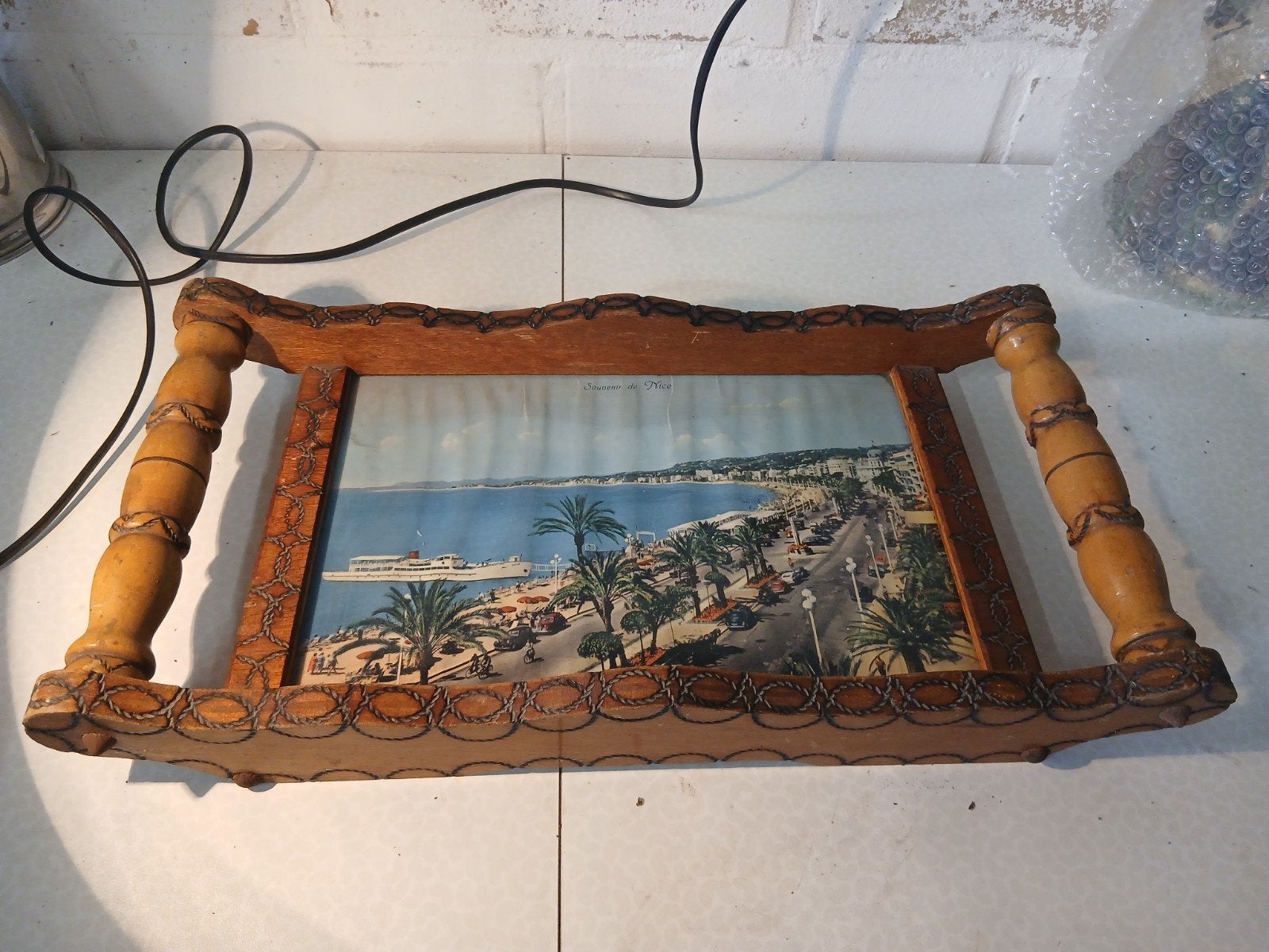 Souvenir dienblad Nice jaren 40-60, Huis en Inrichting, Woonaccessoires | Dienbladen, Ophalen of Verzenden, Hout