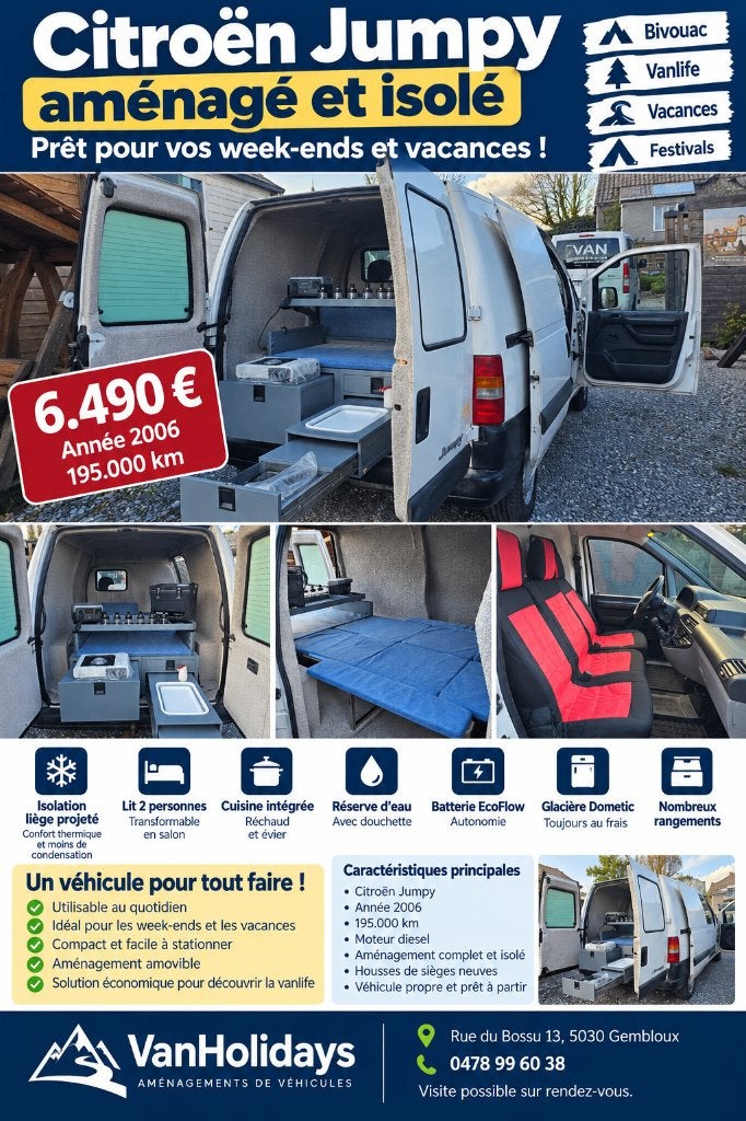 Citroën Jumpy aménagé et isolé – Lit + cuisine, Autos, Achat, 4 portes, Entreprise, Boîte manuelle