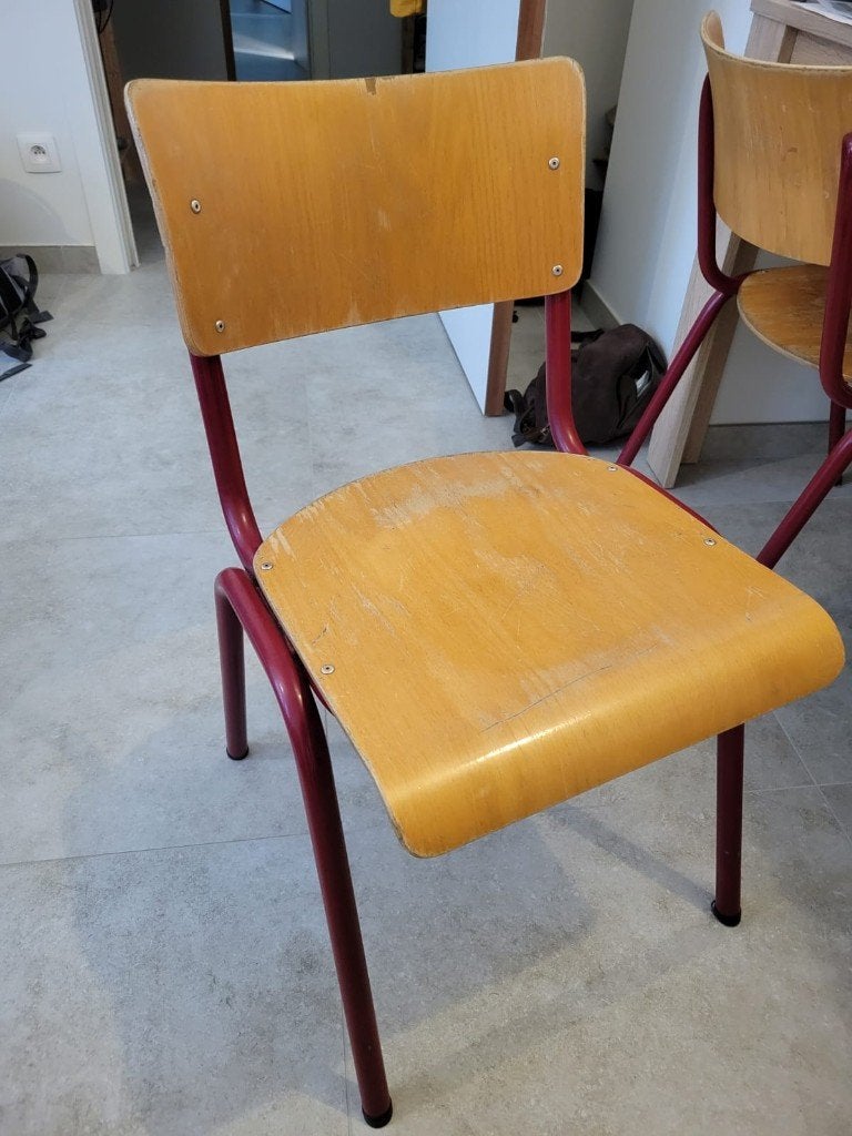 Chaises école, bois et métal (2 pièces), Rouge, Ecole, Deux, Enlèvement