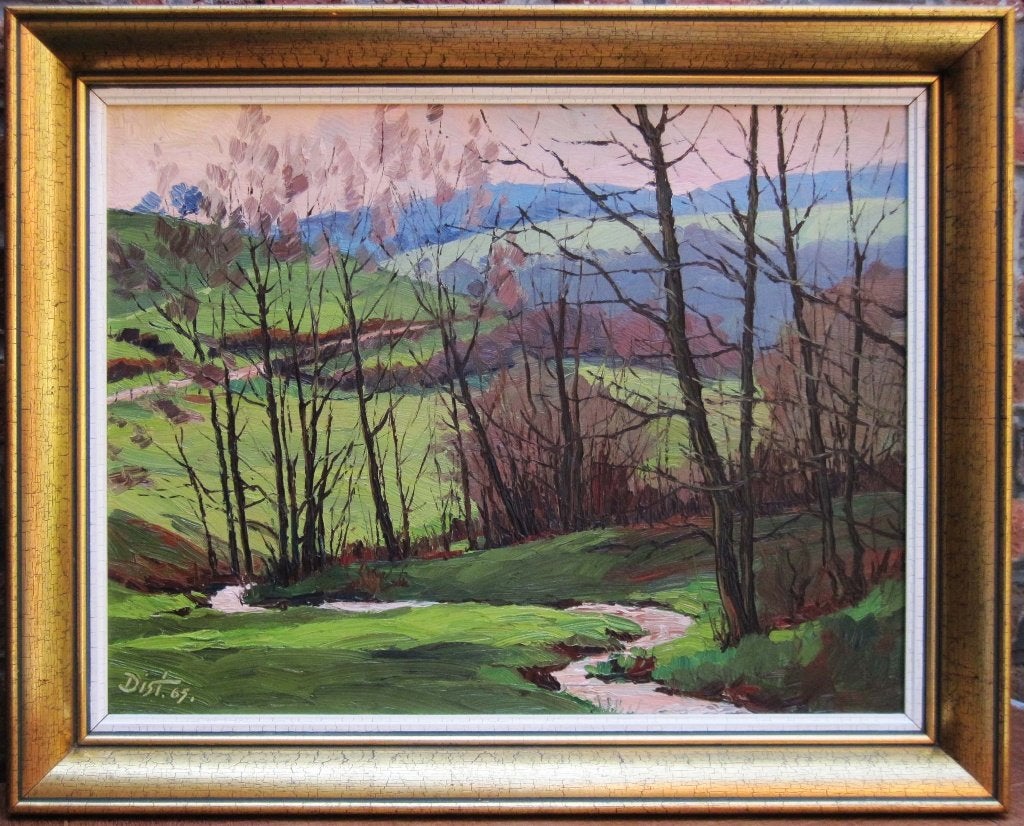 ROBERT DISTECHE HOUSSONLOGE PARADIS ECOLE LIEGEOISE, Enlèvement, Daté, Paysage, Panneau