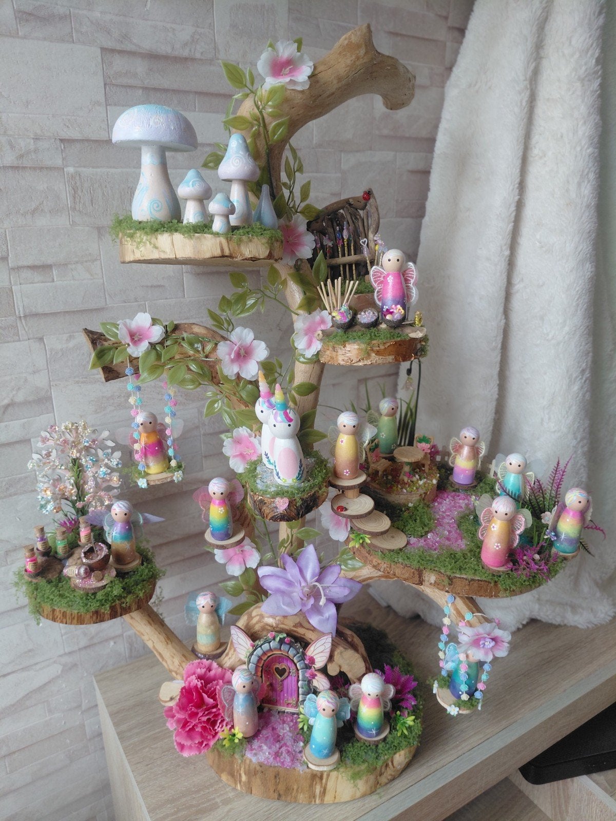 Elfjes en eenhoorns pegdolls houten popjes handgeschilderd, Ophalen of Verzenden