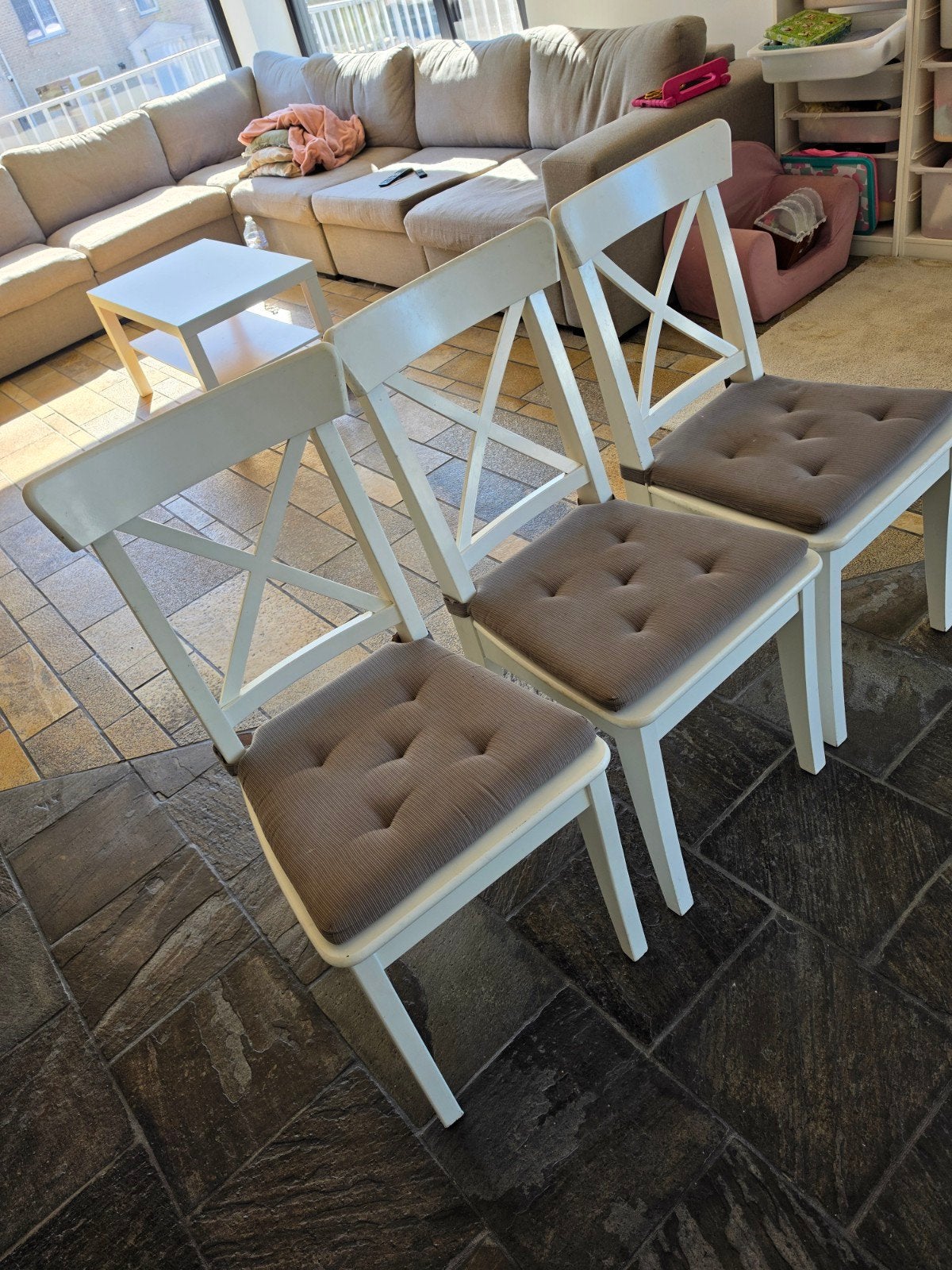 witte eetkamerstoelen, Ophalen, Gebruikt, Drie, Wit