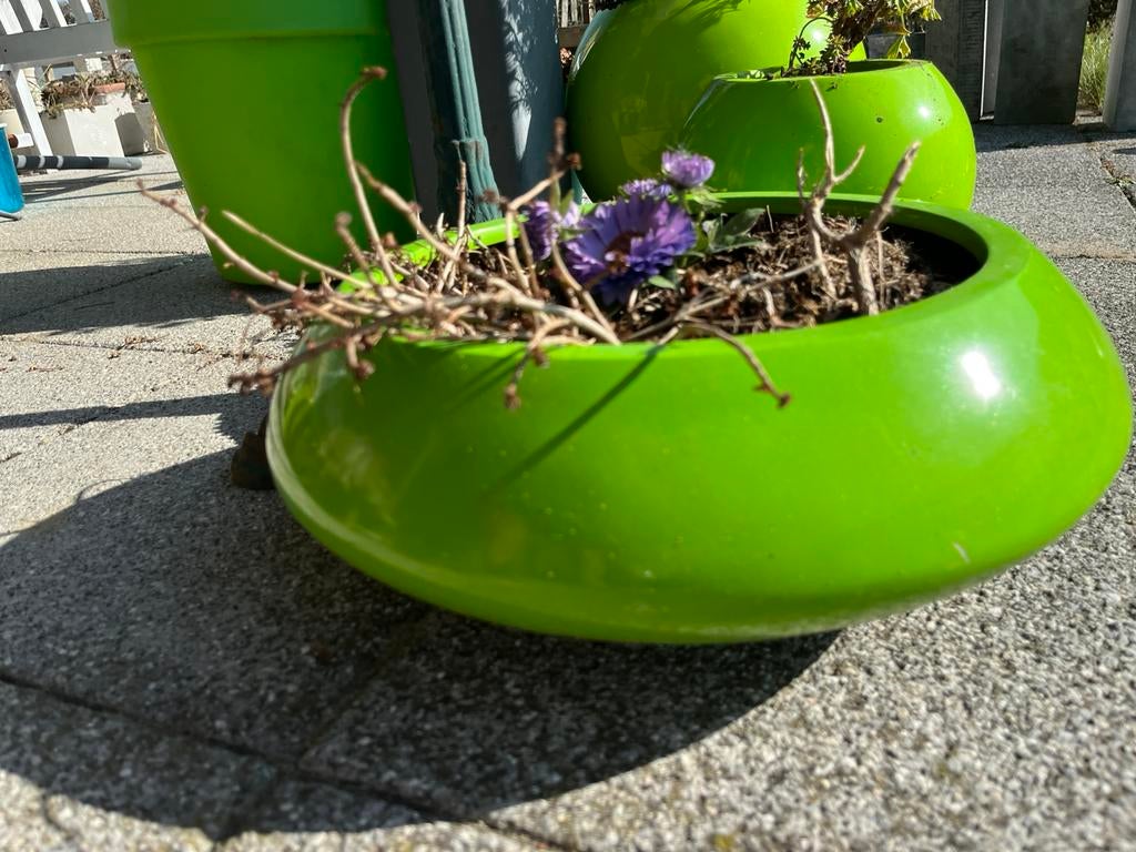 Fris groene bloempot: 15cm hoog, 42cm breed, Tuin en Terras, Bloempotten, Ophalen, Kunststof, Gebruikt, 40 cm of meer