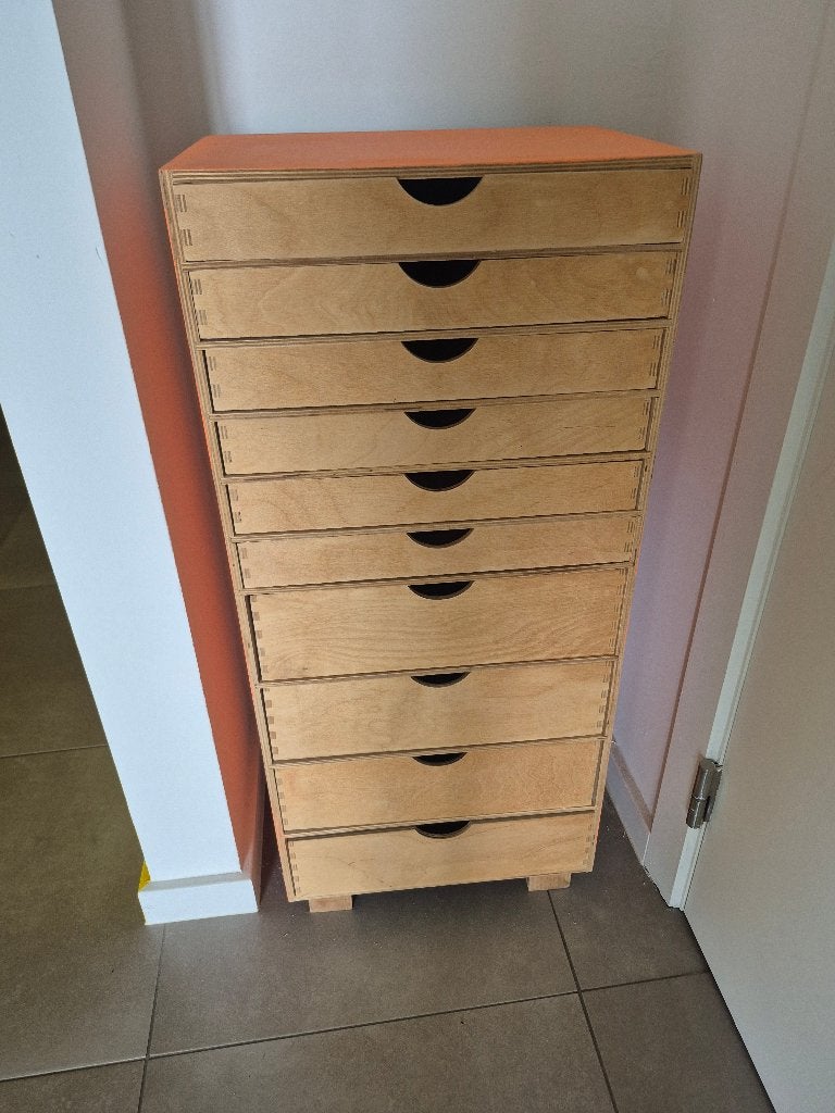 Oranje houten ladekastje met schuiven, 25 à 50 cm, 5 tiroirs ou plus, Moins de 100 cm, Enlèvement
