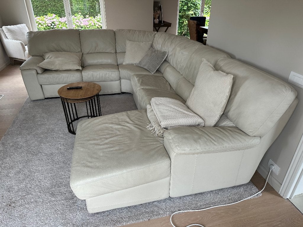 Beige lederen zetel, Ophalen, Gebruikt, Hoekbank, 300 cm of meer
