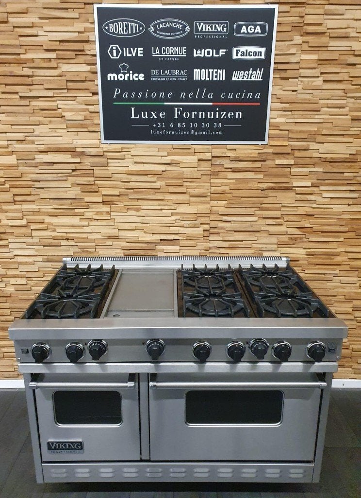 Viking Fornuis 120cm RVS 2 GASOVENS teppanyaki plaat 6 pits, Electroménager, Gaz, Classe énergétique A ou plus économe, Comme neuf