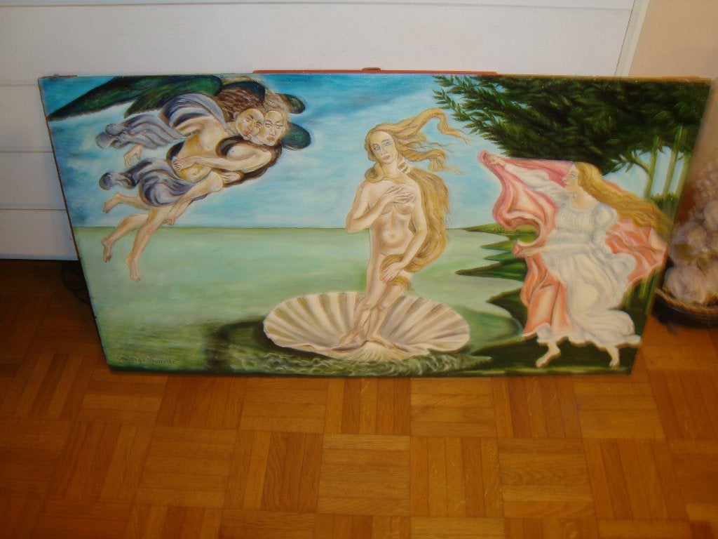 Schilderij naar De Geboorte van Venus van Botticelli., Antiek en Kunst, Kunst | Schilderijen | Klassiek, Ophalen, Paneel, Portret of Personen
