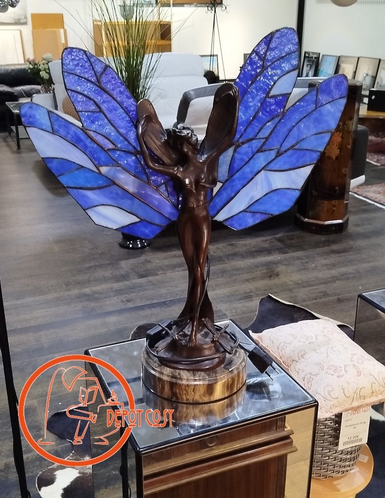 Magnifique lampe sculpture femme ailée – style Art Déco, Maison & Meubles, .., .., 60 cm, Verre