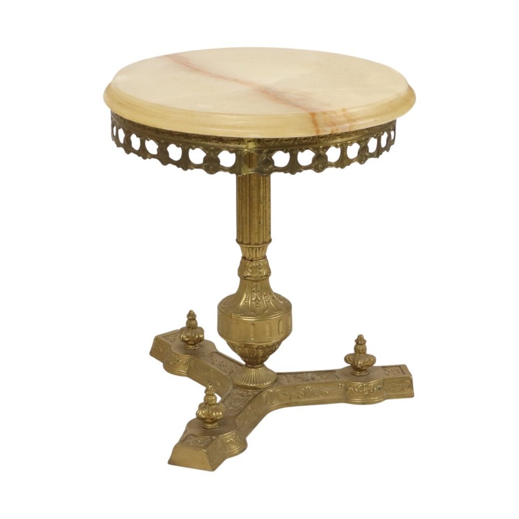 Vintage Messing Tafeltje met Rond Onyx Marmeren Blad, Enlèvement ou Envoi