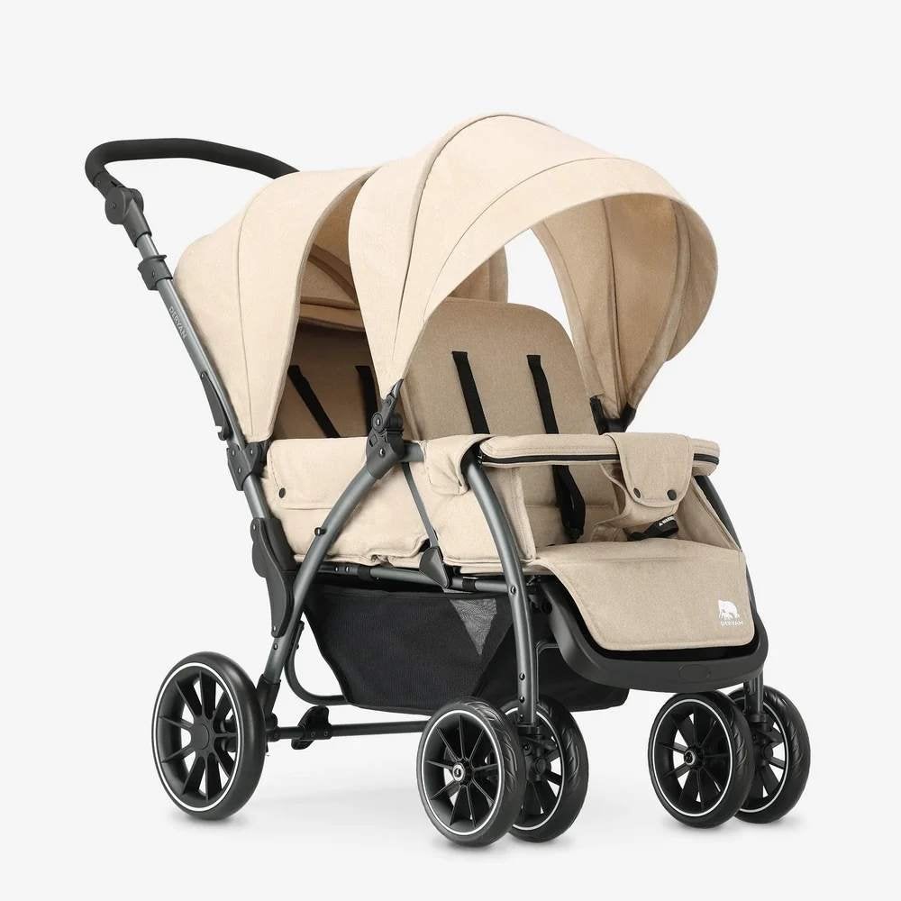 DERYAN Elena Duo Buggy – Nougat | Dubbele Kinderwagen, Enlèvement ou Envoi, Comme neuf, Autres marques, Protection de pluie