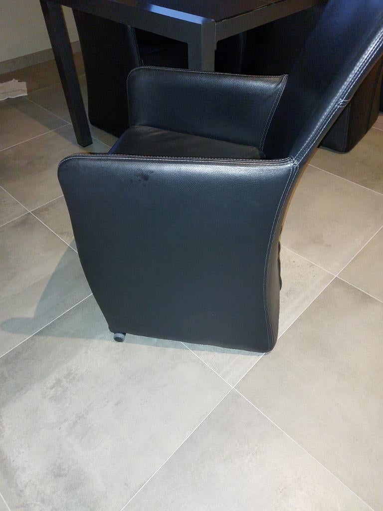 6 zwarte lederen stoelen, met wieltjes, Enlèvement, Noir, Cinq, Six Chaises ou plus, Utilisé