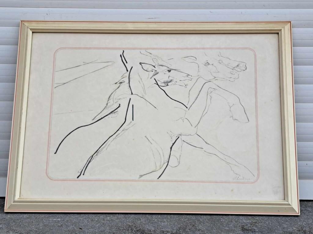 lithographie chevaux signe octave landuyt, Antiquités & Art, Enlèvement ou Envoi