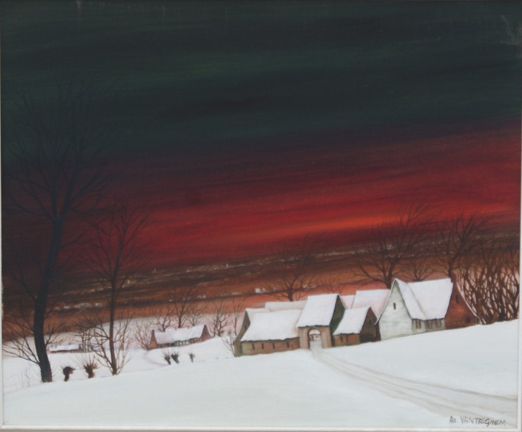 Arnold Vanthiegem (1937-2023): Winterlandschap (O/D, 76x66cm, Ophalen of Verzenden