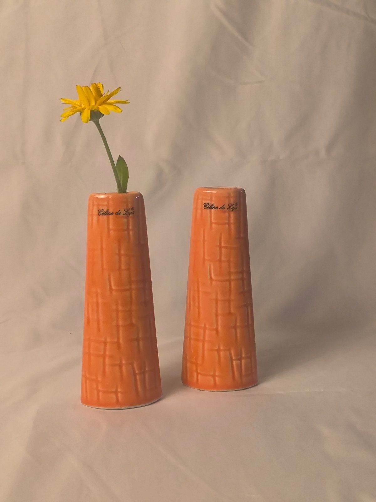 Set van 2 Céline de Lys vazen – oranje keramiek, Huis en Inrichting, Woonaccessoires | Vazen, Ophalen, Oranje