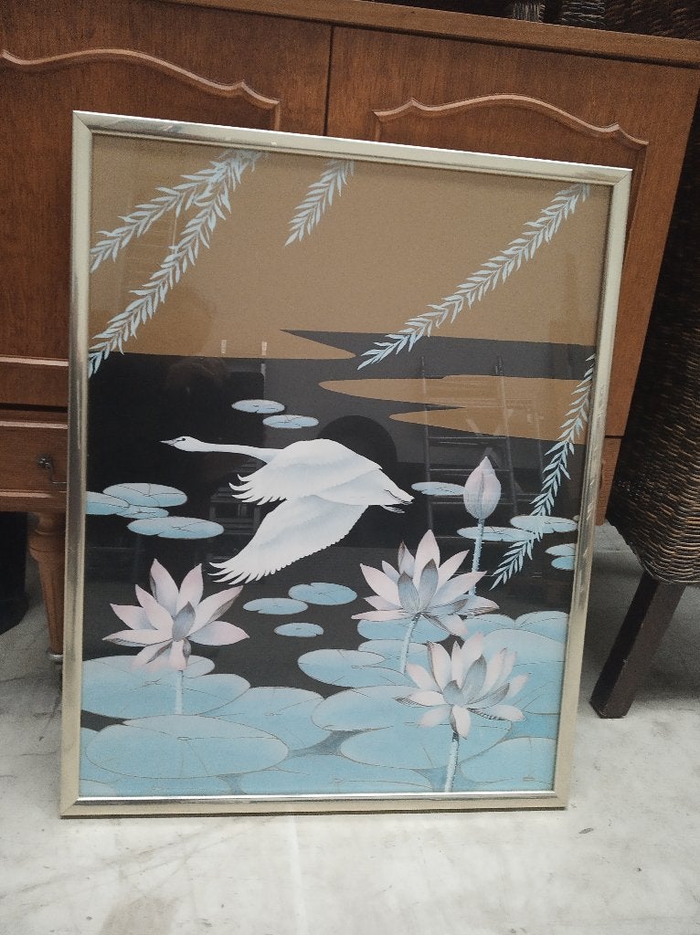 Kader met gesigneerde litho van vogel in de vlucht - TC Chiu, Ophalen, Overige technieken, Dieren, Achter glas