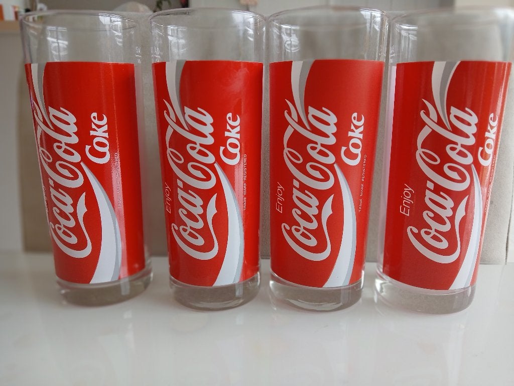 4 Coca-Cola-glazen wit/rood 0,40 l, Ophalen, Nieuw, Frisdrankglas