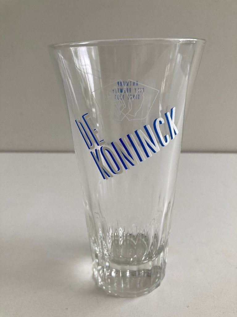 Verre De Koninck : vase « Polleke » à lettres bleues, Enlèvement ou Envoi, Comme neuf, Verre ou Verres, De Koninck