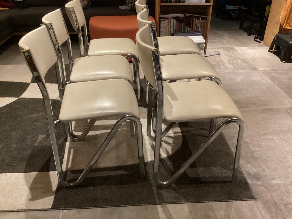 Set stoelen, Modern retro, Enlèvement, Blanc, Cuir