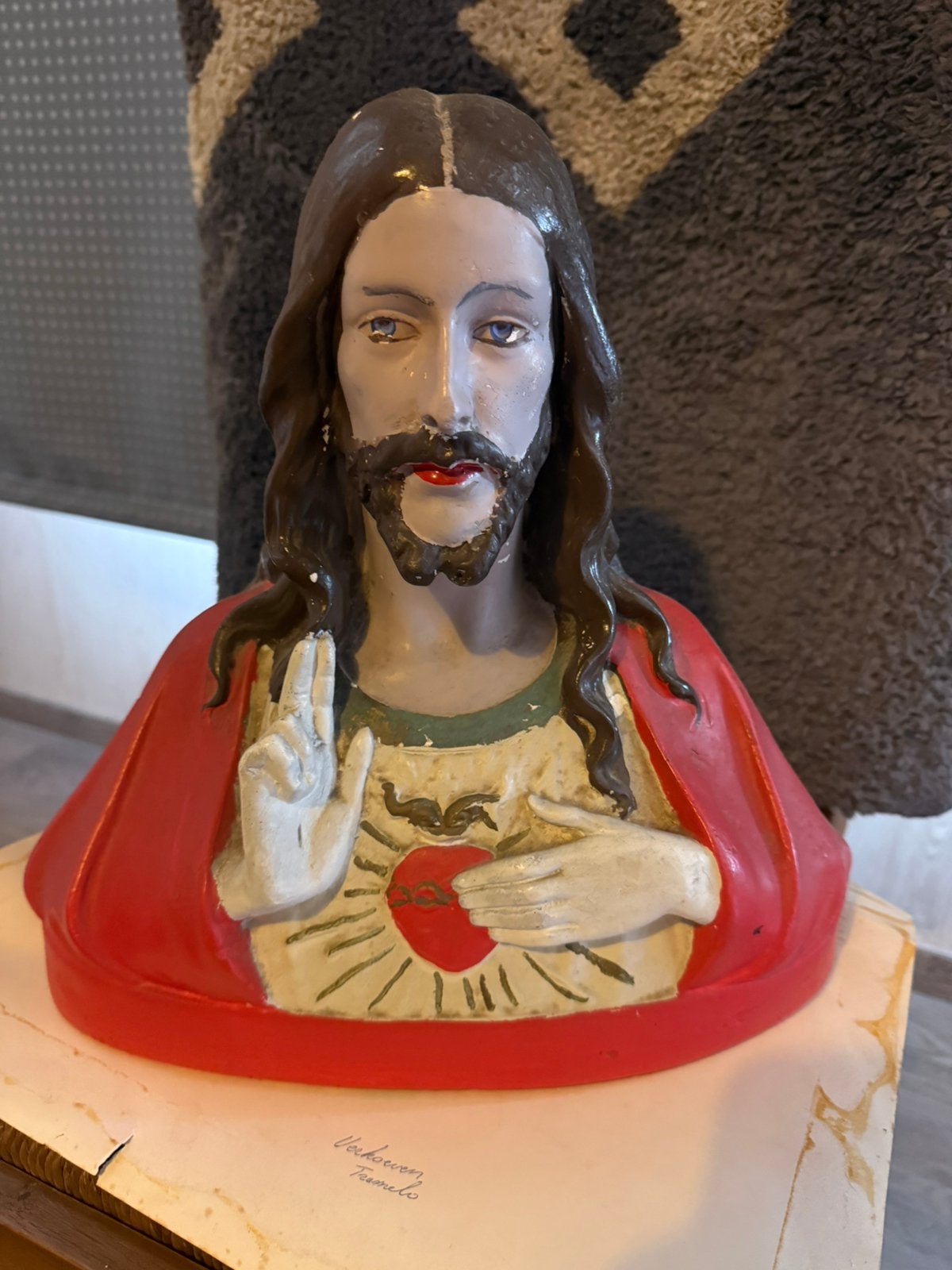 buste de Jésus du Sacré-Cœur en plâtre antique — 40x45 cm, Enlèvement