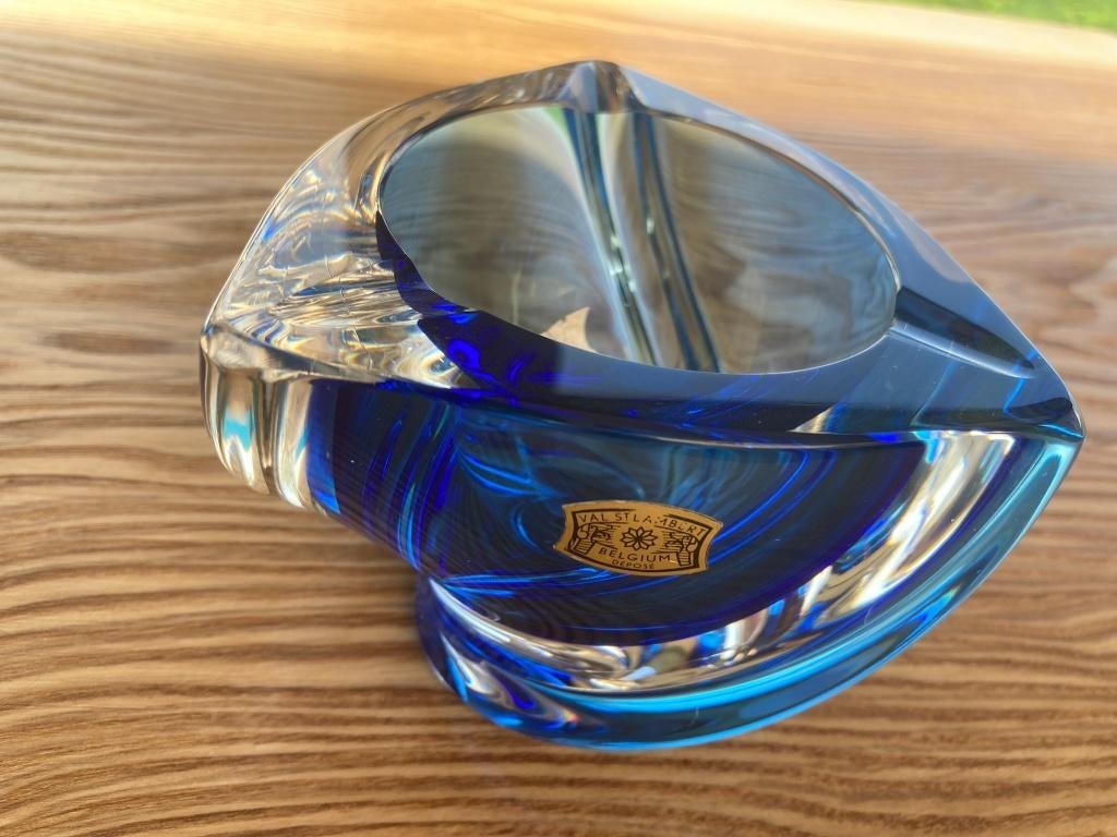 Val Saint Lambert, blauwe, zware, vintage asbak, gesigneerd, Ophalen of Verzenden