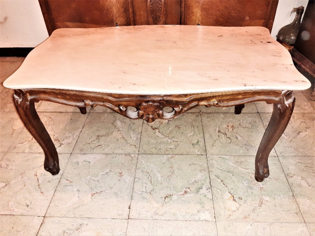 vintage retro , salon tafel met marmer tablet , 90x74x45 cm, Ophalen, Gebruikt